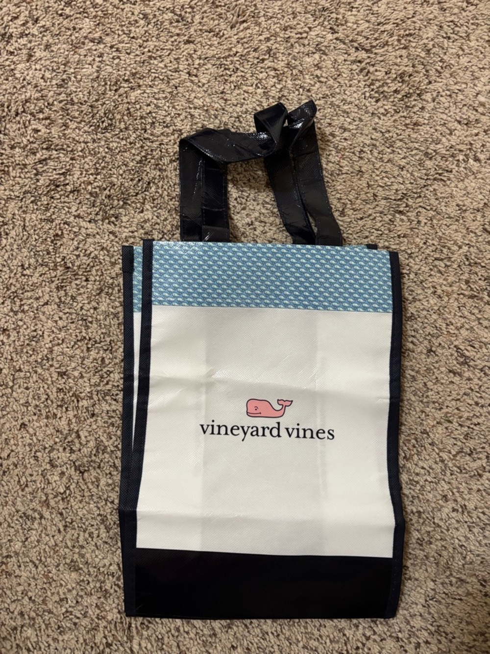 Vineyard Vines White Tote with Pink Whale and Navy Accents